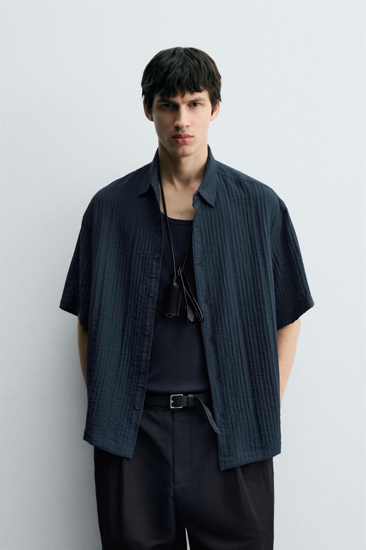 자라 테크니컬 플루이드 텍스처 반팔 셔츠 2548/101 GREY / BLUE - 상세 이미지 3