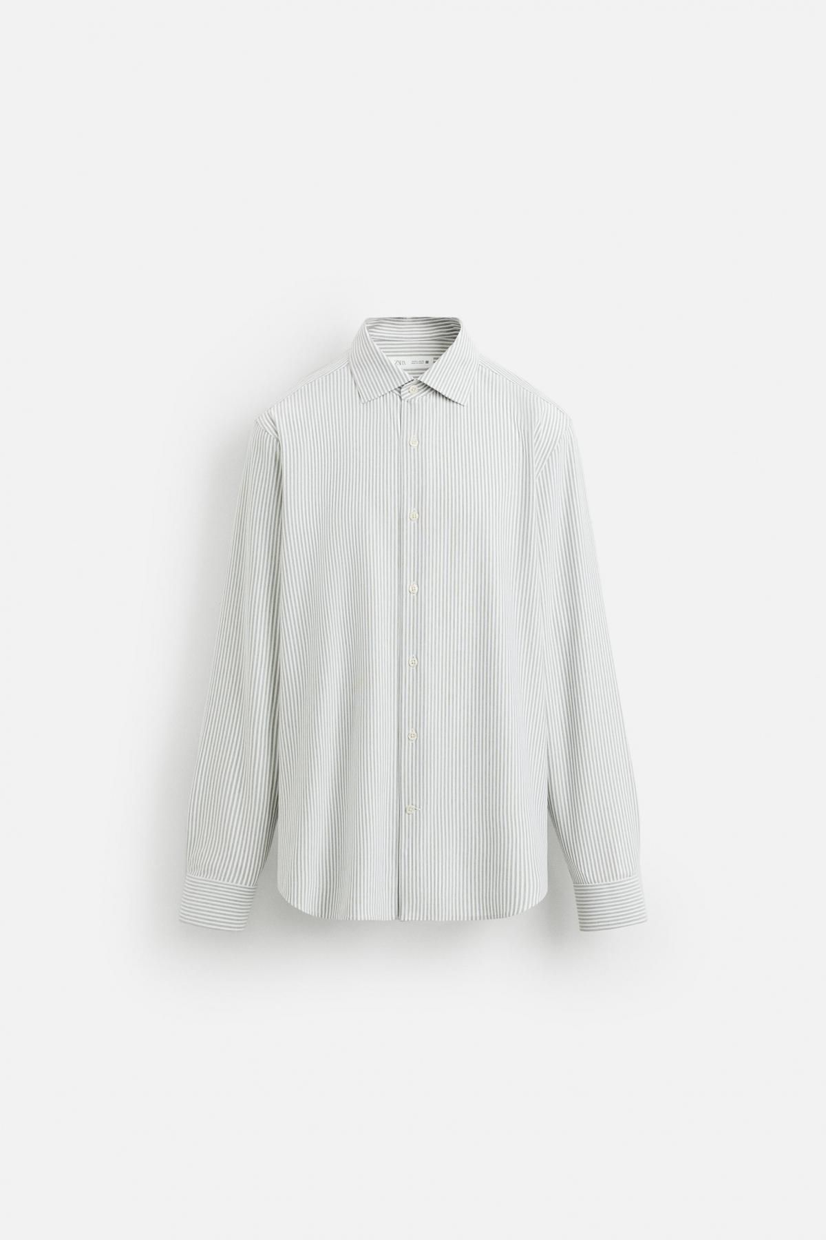 자라 미니멀 코튼 레귤러핏 긴팔 셔츠 4493/144 GREEN STRIPE - 메인 이미지