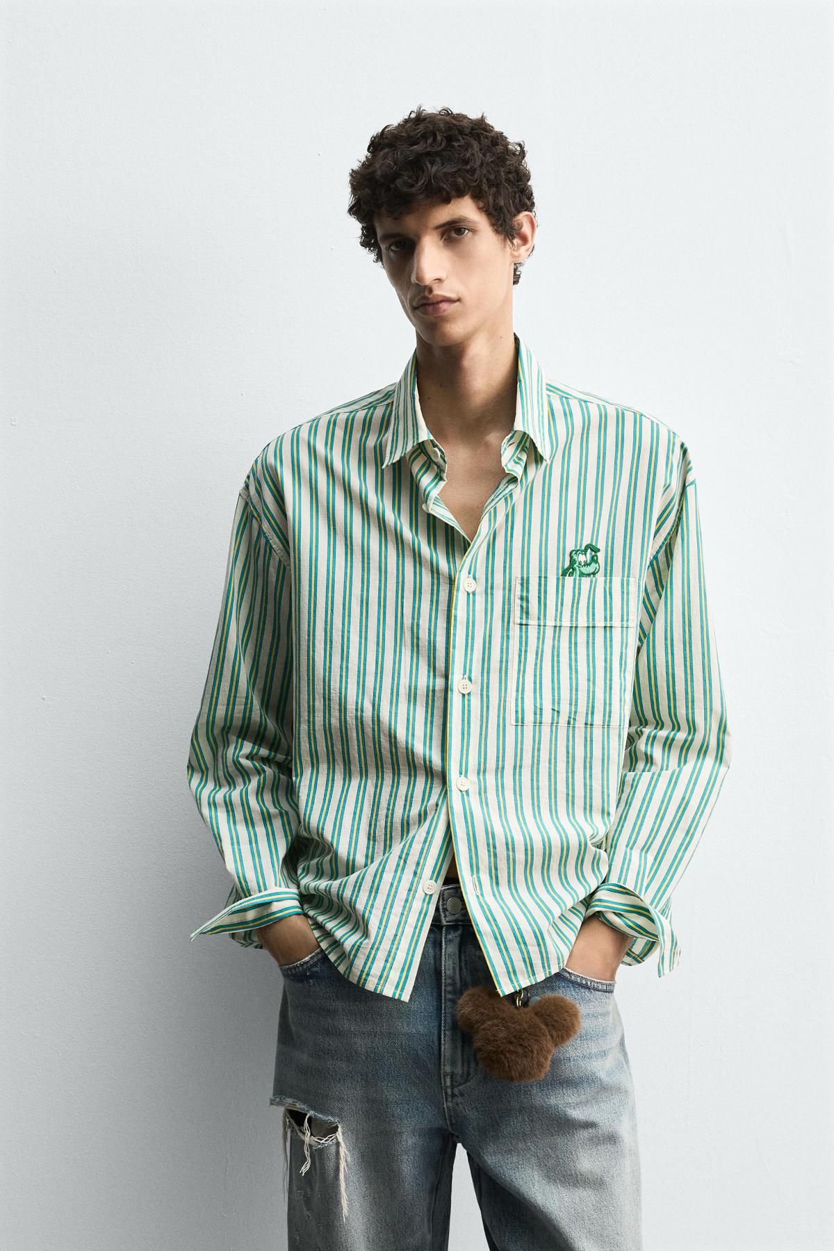 자라 플루토 패치 스트라이프 긴팔 셔츠 X 해리 램버트 디즈니 6085/188 WHITE / GREEN - 상세 이미지 3