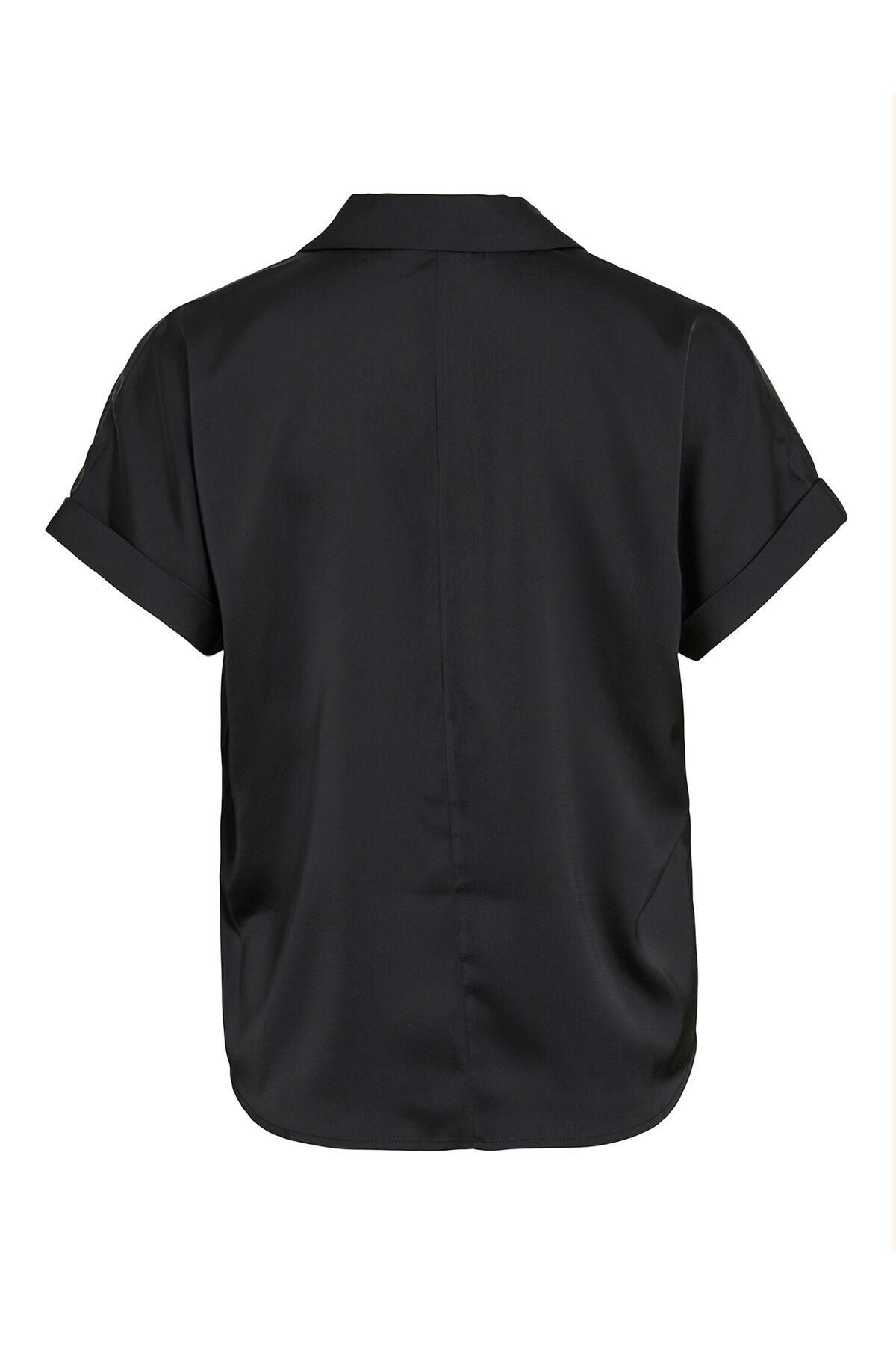 빌라 실키 블랙 새틴 반팔 블라우스 9934356 NEGRO - 상세 이미지 2