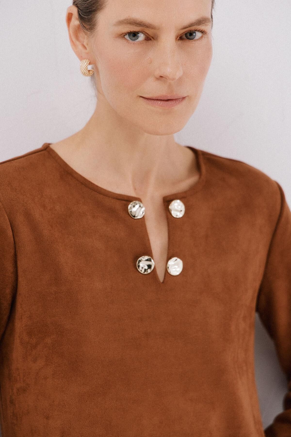 꼬르떼피엘 브라운 버튼 스웨이드 미니 원피스 5202684 MARRON OSCURO - 상세 이미지 5