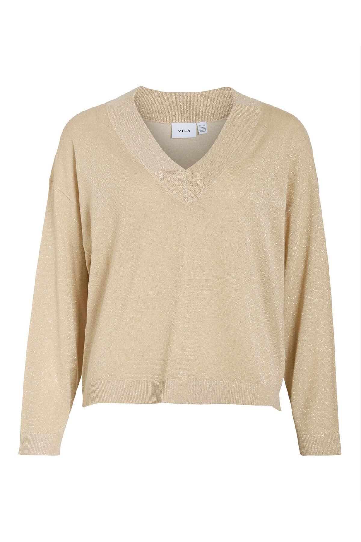 빌라 글리터 브이넥 루즈핏 니트 탑 3762284 BEIGE - 상세 이미지 5