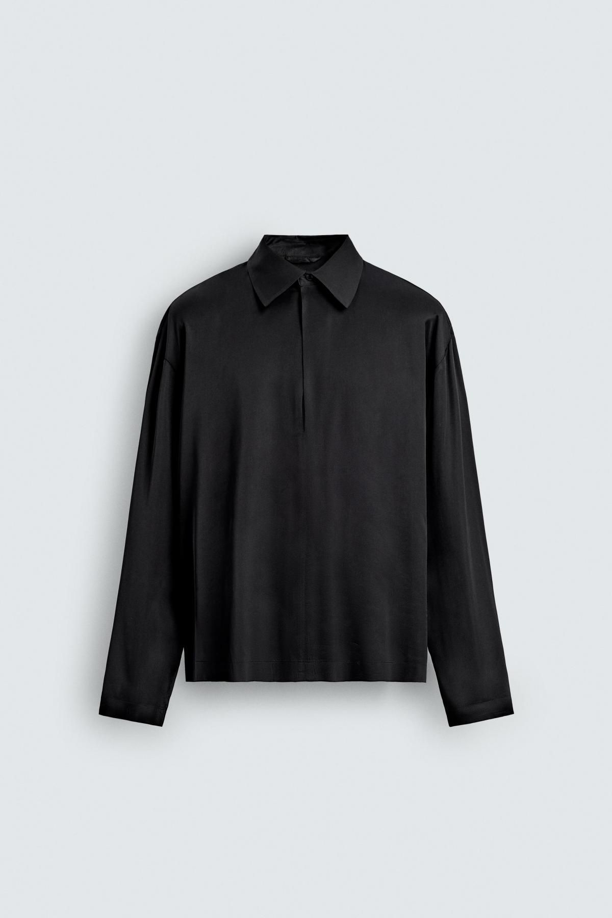 자라 새틴 테크니컬 긴팔 폴로셔츠 6623/358 BLACK - 상품 이미지