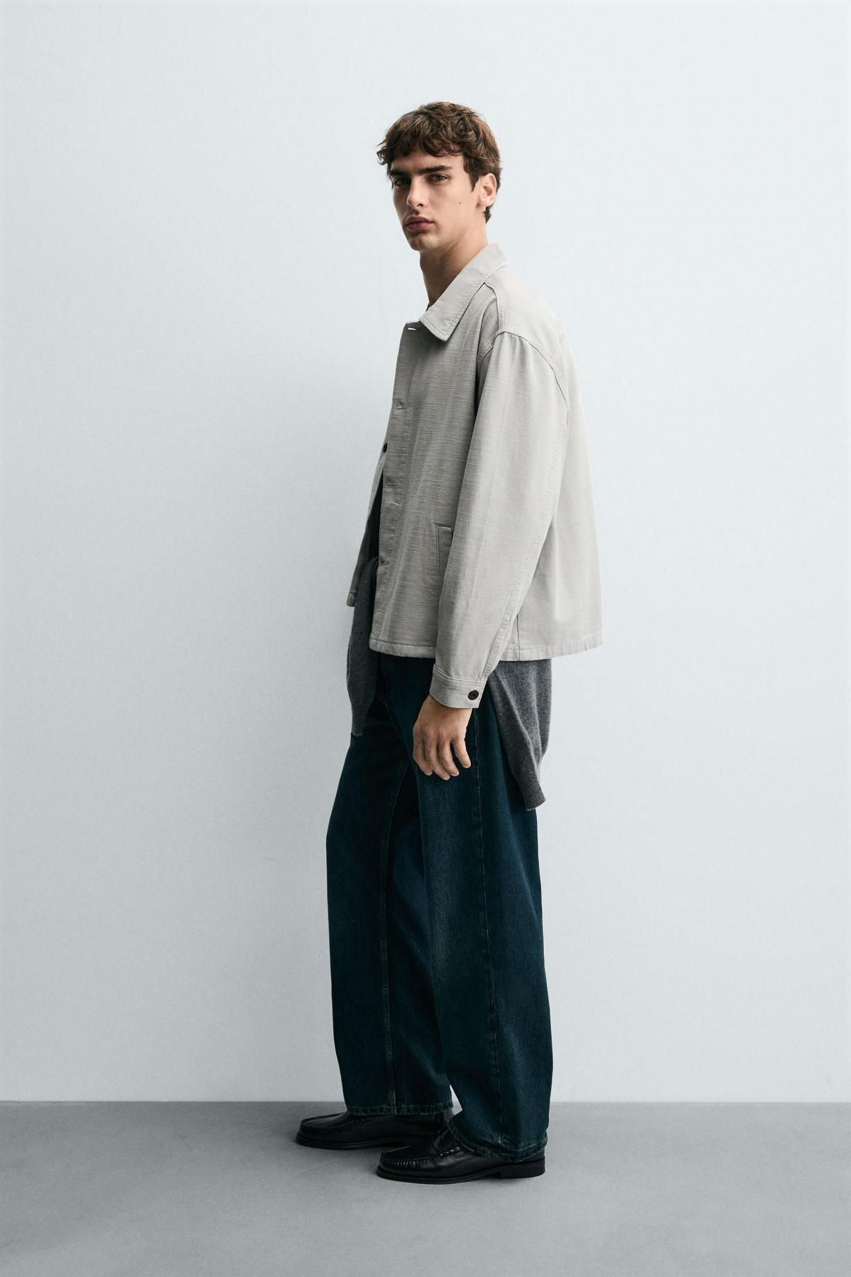 자라 헤링본 라이트그레이 박시핏 코튼 오버셔츠 0840/305 GREY - 상세 이미지 5