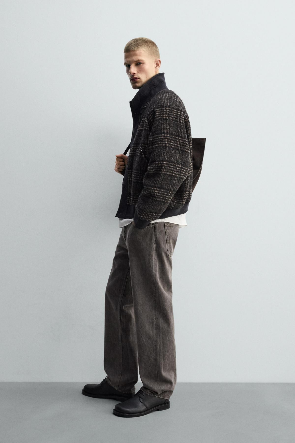 자라 트위드 체크 배색 칼라 골지 재킷 1437/343 BLACK / BROWN - 상세 이미지 5