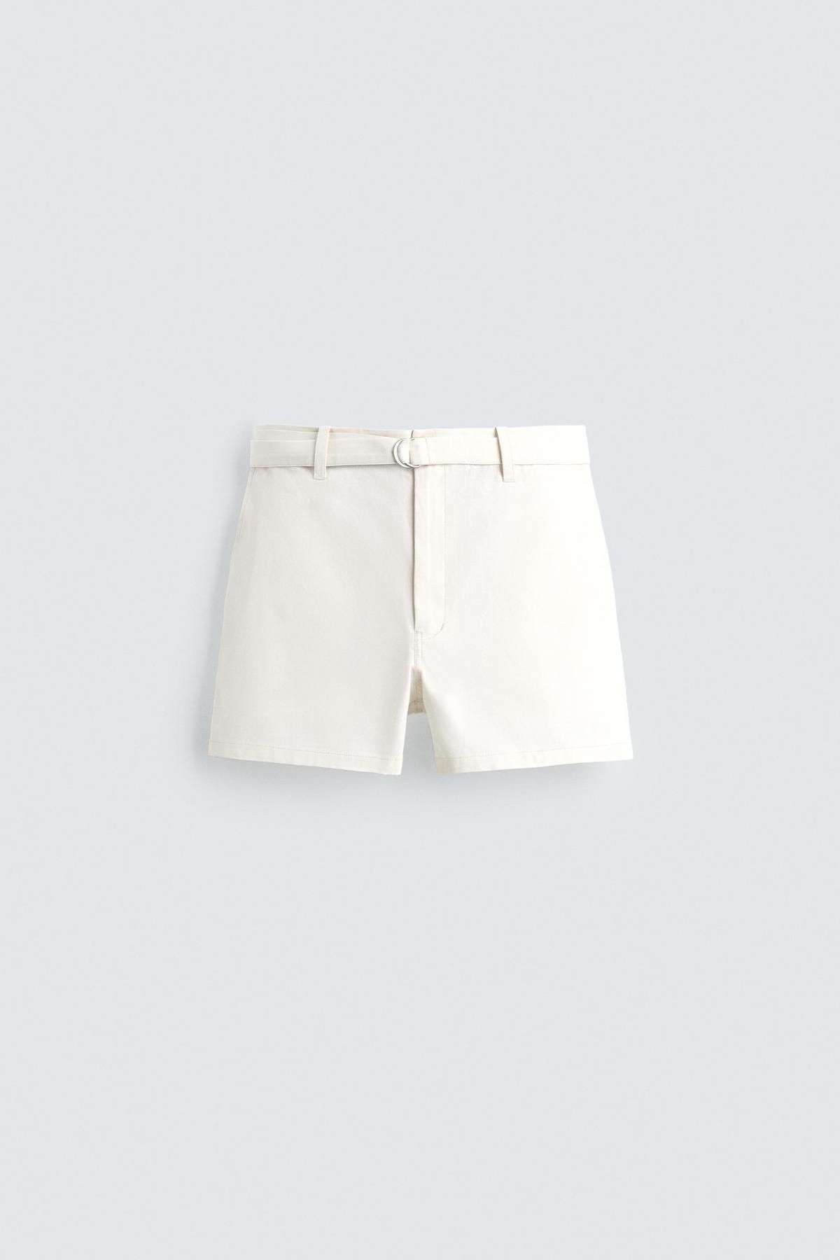 자라 코튼 캔버스 텍스처 벨트 반바지 4391/702 OYSTER-WHITE - 메인 이미지