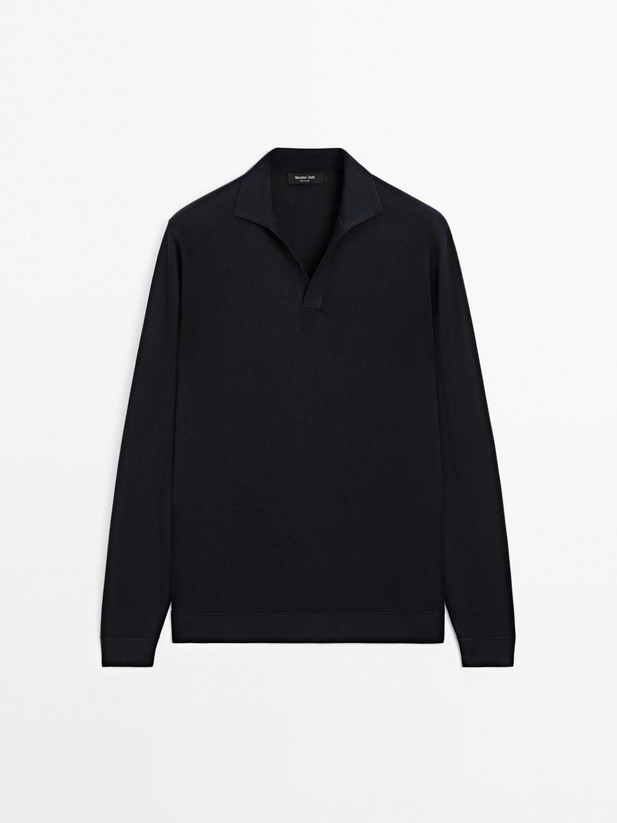 마시모두띠 코튼 블렌드 폴로카라 니트 스웨터 0961/206 NAVY BLUE - 메인 이미지