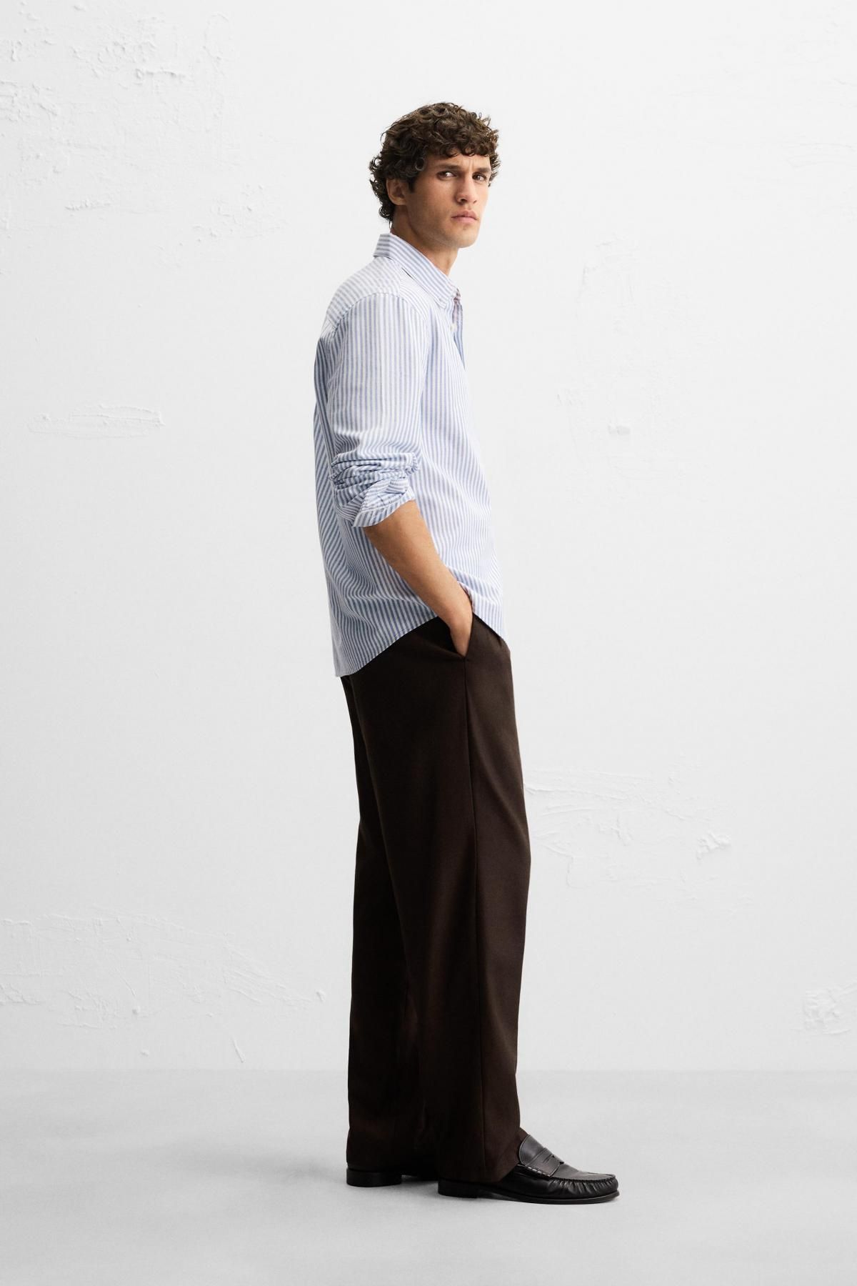 자라 스트라이프 텍스처 옥스포드 긴팔셔츠 1063/417 WHITE / SKY BLUE - 상세 이미지 5