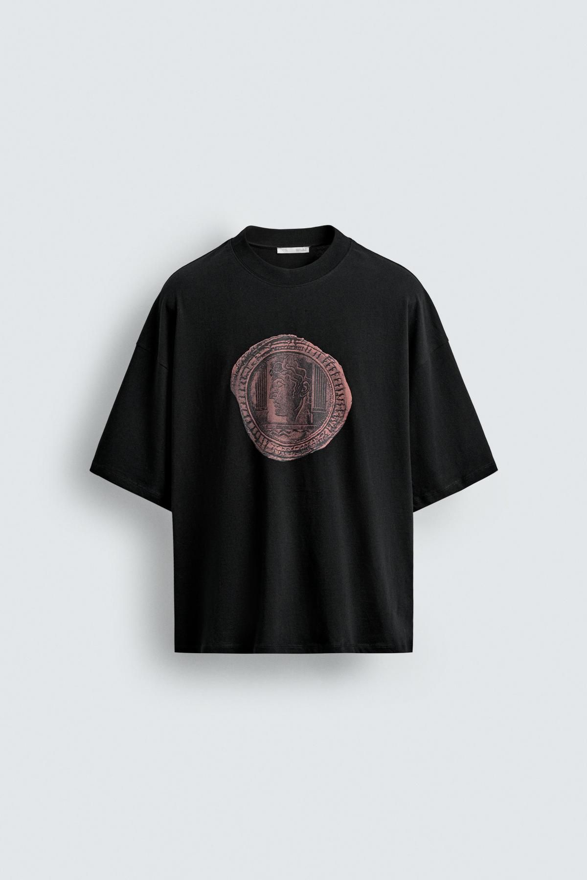 자라 스트리트 코인 프린트 오버핏 반팔 티셔츠 0495/323 BLACK - 메인 이미지