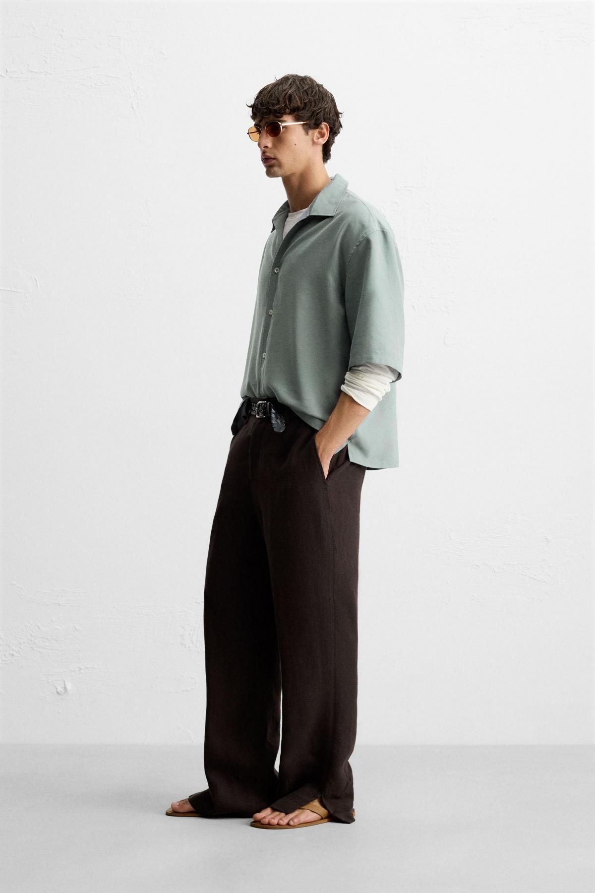 자라 미니멀 릴랙스핏 반팔 셔츠 3992/250 GREEN / BLUE - 상세 이미지 5
