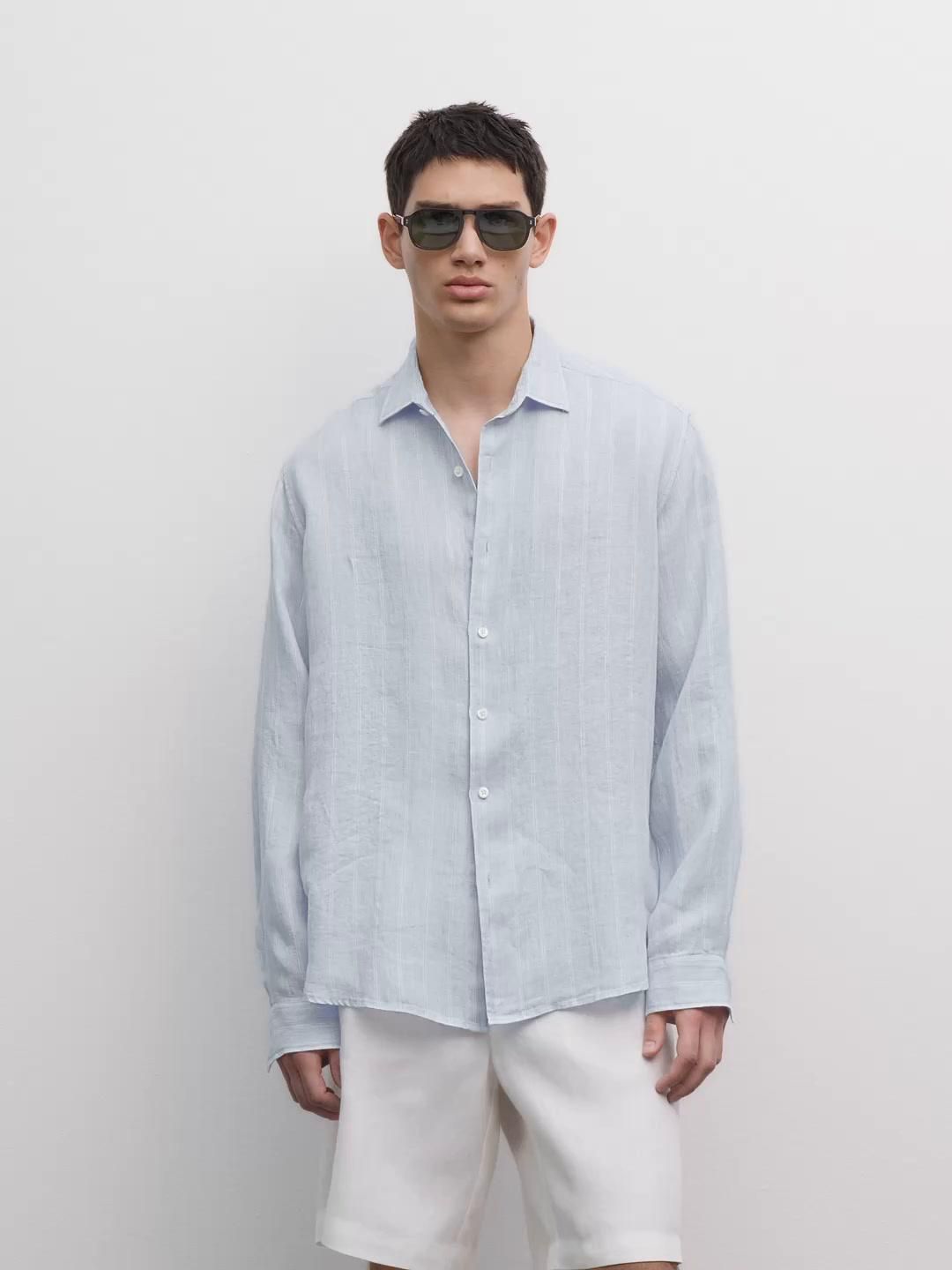 마시모두띠 리넨 더블스트라이프 레귤러핏 긴팔 셔츠 1715/265 SKY BLUE 이미지 7
