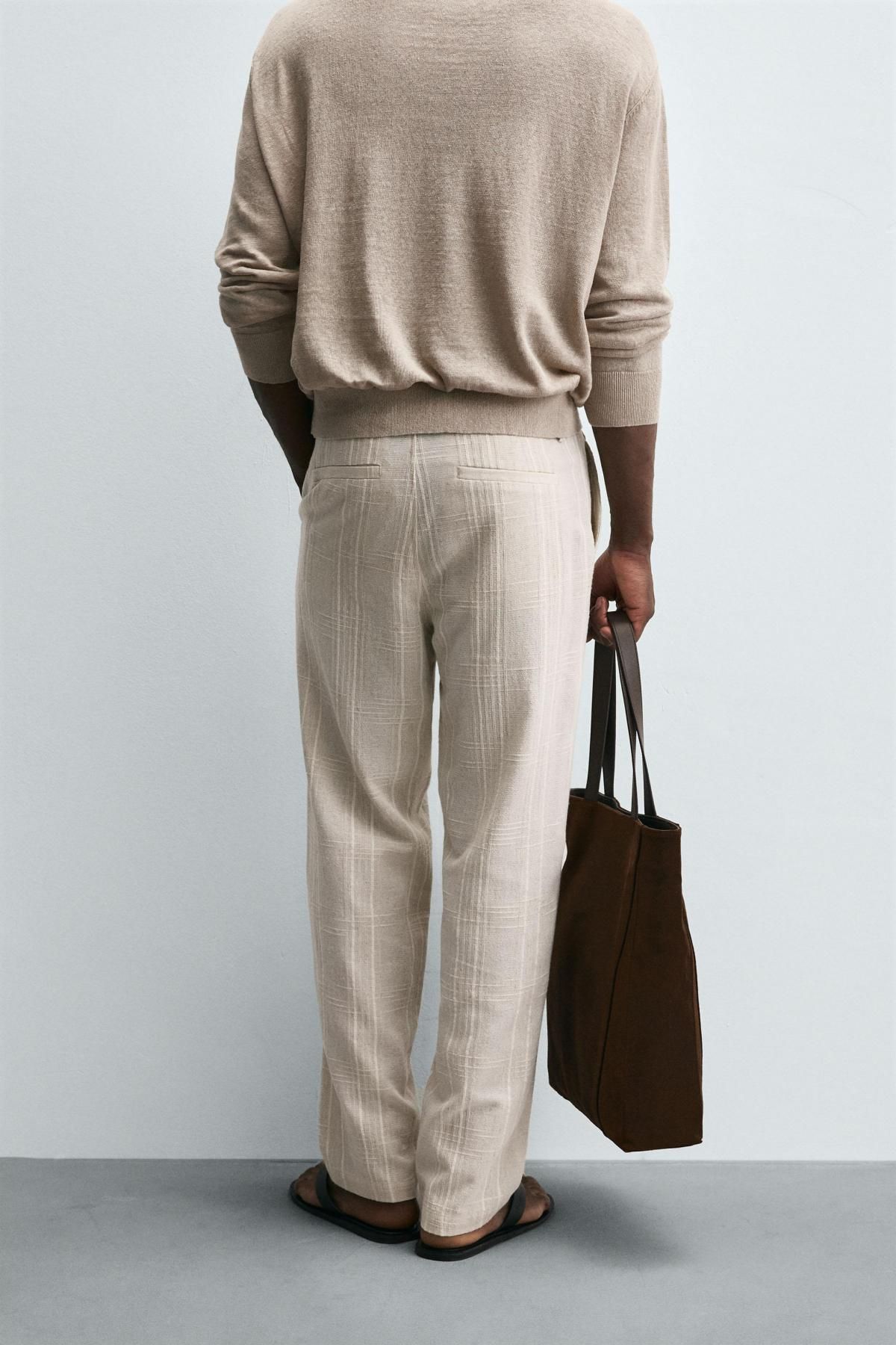 자라 스트라이프 레귤러핏 코튼블렌드 팬츠 6338/106 OYSTER-WHITE - 상세 이미지 3