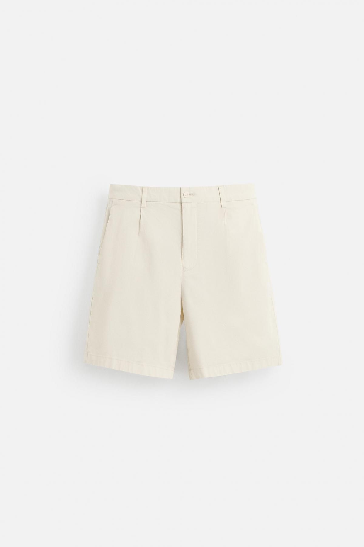 자라 미니멀 플리츠 레귤러핏 버뮤다 반바지 6786/788 OYSTER-WHITE - 상품 이미지