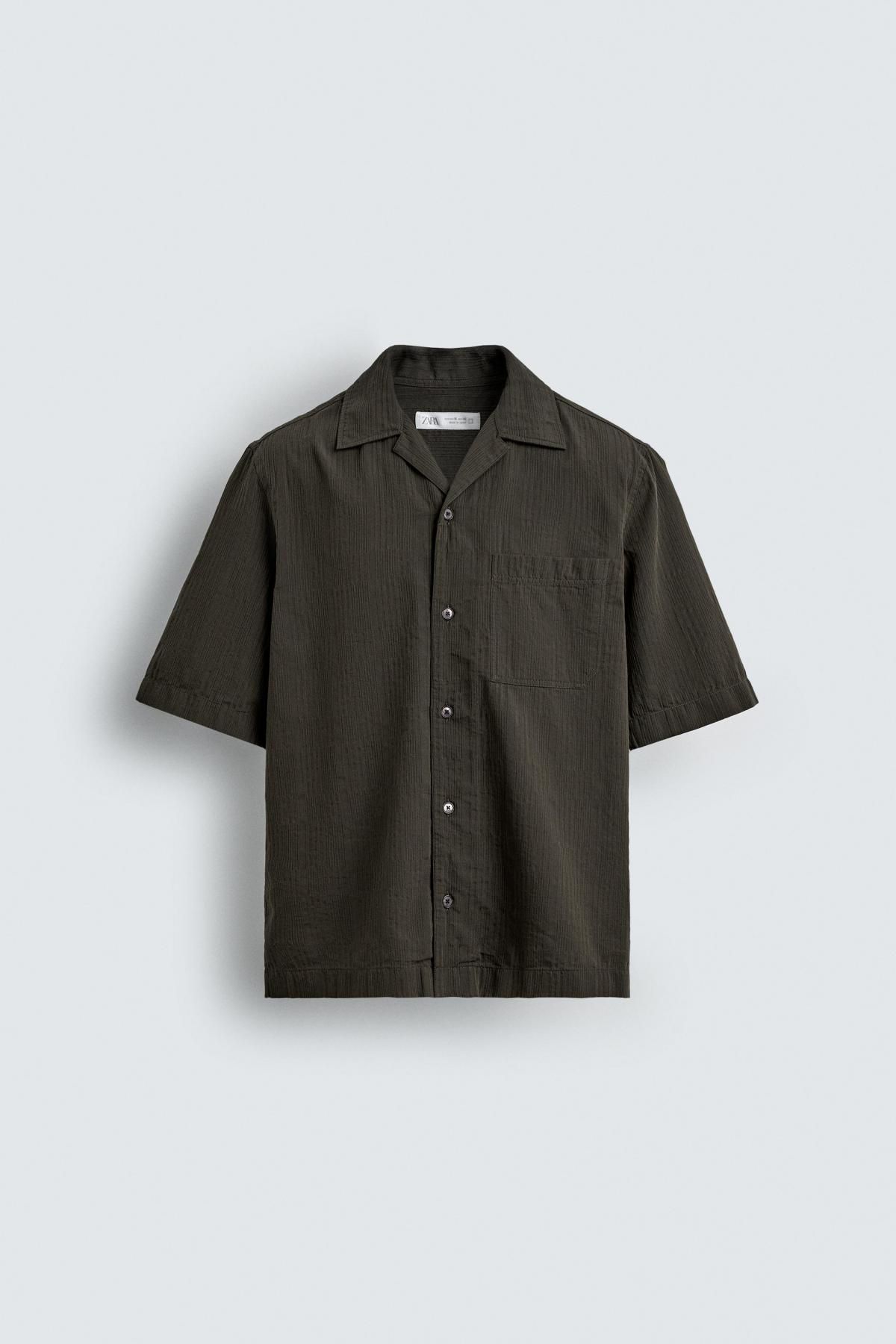 자라 텍스처 코튼 라이오셀 반팔 셔츠 0975/091 BROWN - 메인 이미지