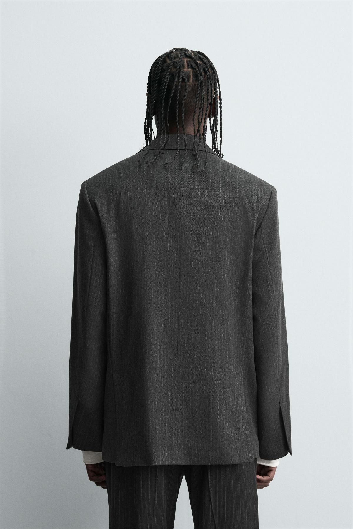 자라 스트라이프 테일러드 더블브레스트 블레이저 6525/837 GREY - 상세 이미지 4