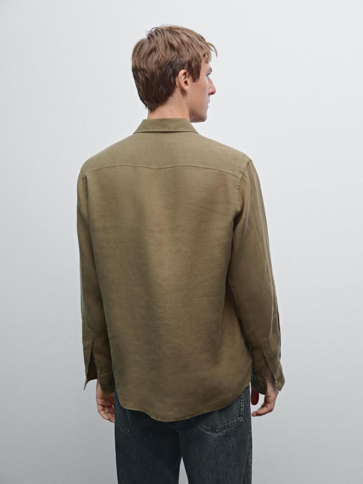 마시모두띠 리넨 클래식핏 포켓 디테일 긴팔 셔츠 1751/777 DARK GREEN - 상세 이미지 4