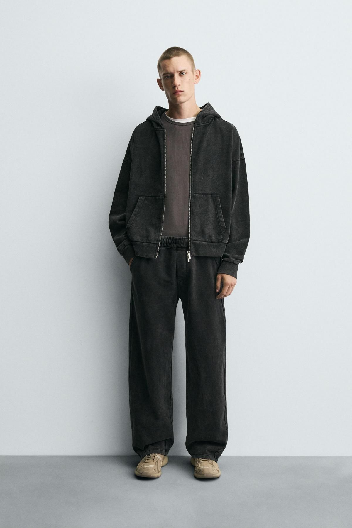 자라 워시드 코튼 테크니컬 와이드 조거 팬츠 3443/336 DARK GREY - 상세 이미지 2