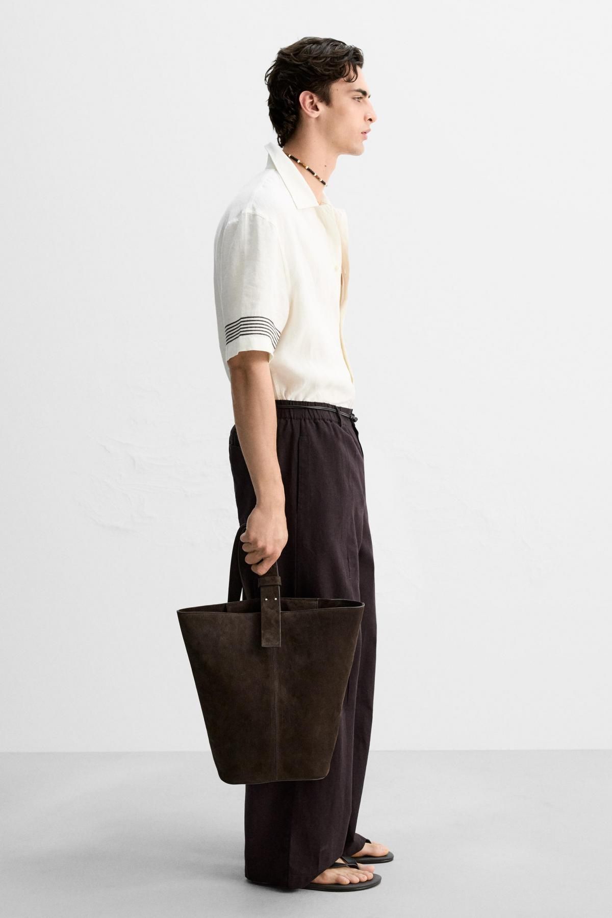 자라 한정판 스웨이드 가죽 핸드백 3545/520 BROWN - 상세 이미지 3