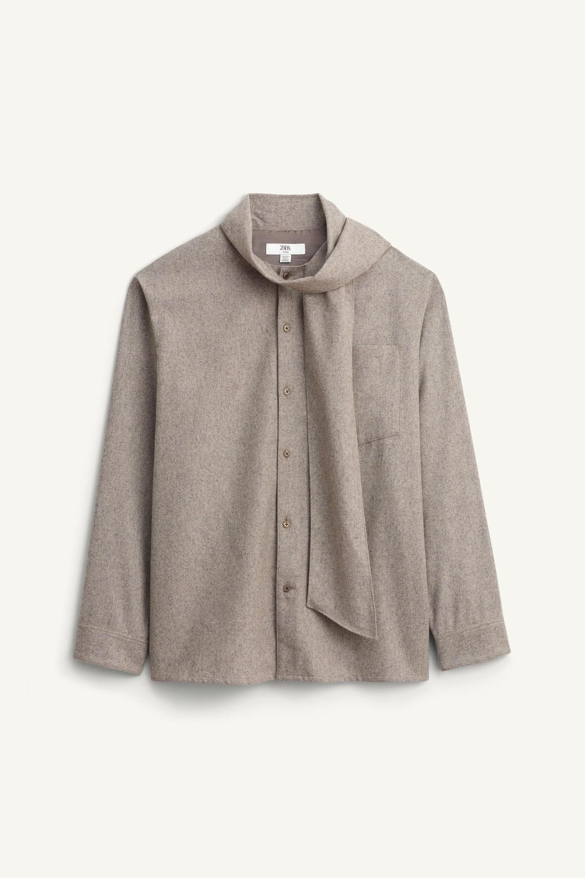 자라 한정판 오버핏 라운드넥 스카프 오버셔츠 5813/054 GREY MARL - 메인 이미지