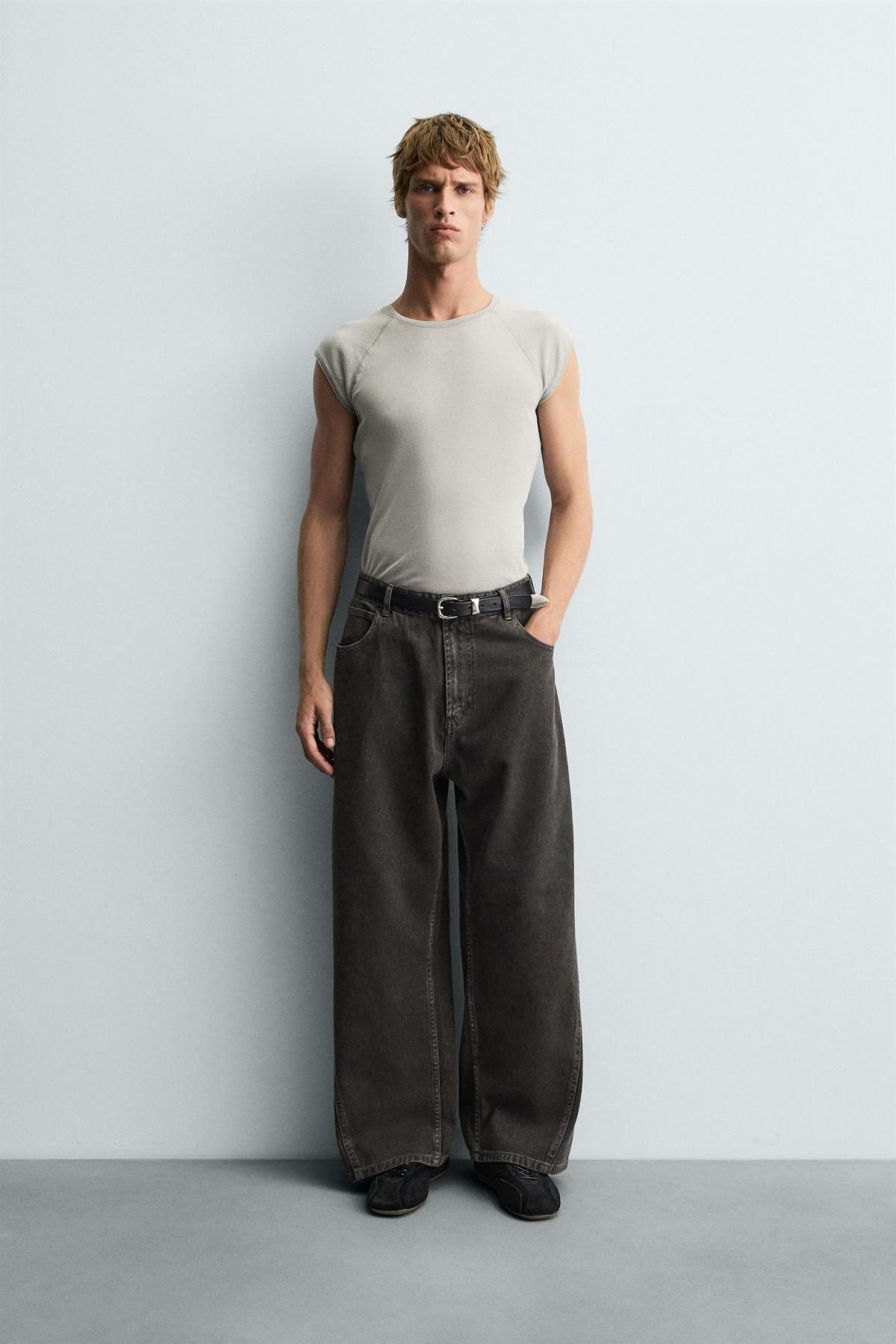 자라 와이드핏 테크니컬 트위스트심 코튼 팬츠 4575/329 DARK GREY - 상세 이미지 2
