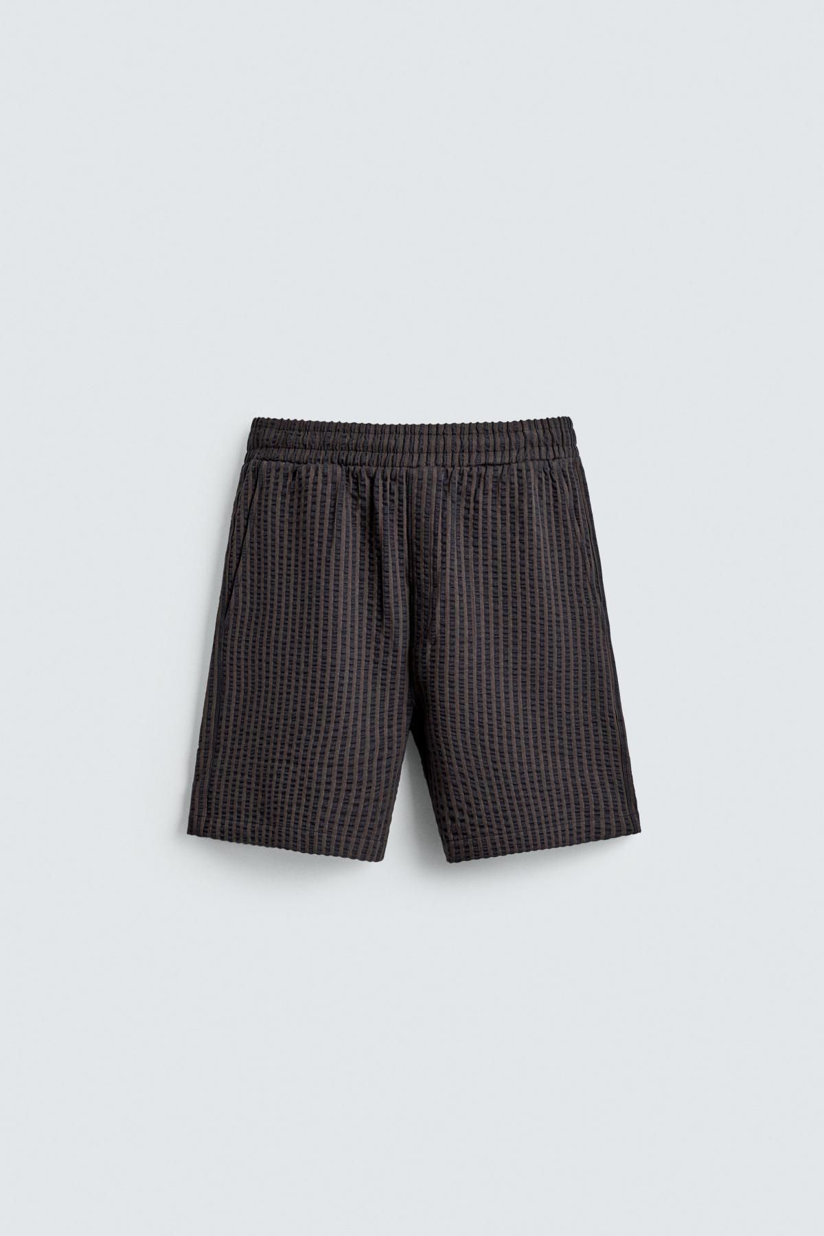 자라 컴포트 시어서커 스트라이프 버뮤다 반바지 4092/349 BROWN-BLUE - 메인 이미지