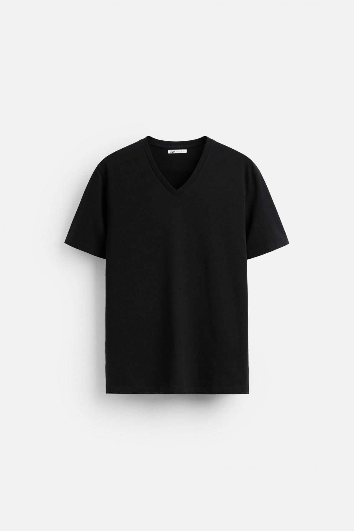 자라 스트레치 코튼 슬림핏 브이넥 반팔 티셔츠 5584/402 BLACK - 메인 이미지