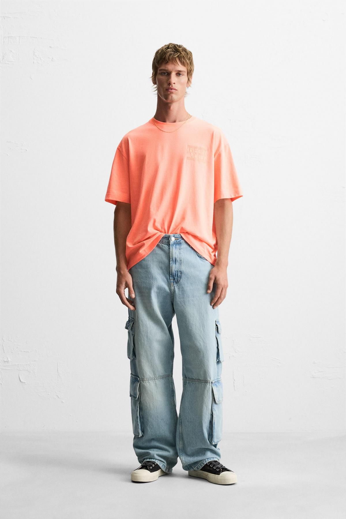 자라 코랄 자수 레터링 반팔 티셔츠 1165/305 NEON ORANGE - 상세 이미지 2