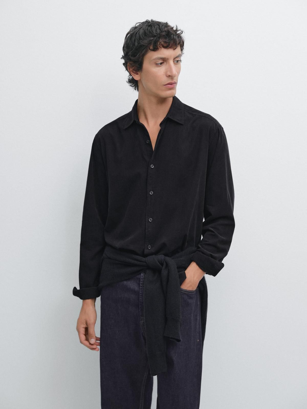 마시모두띠 베이직 클래식핏 니들코드 긴팔 셔츠 1800/400 NAVY BLUE - 상세 이미지 3