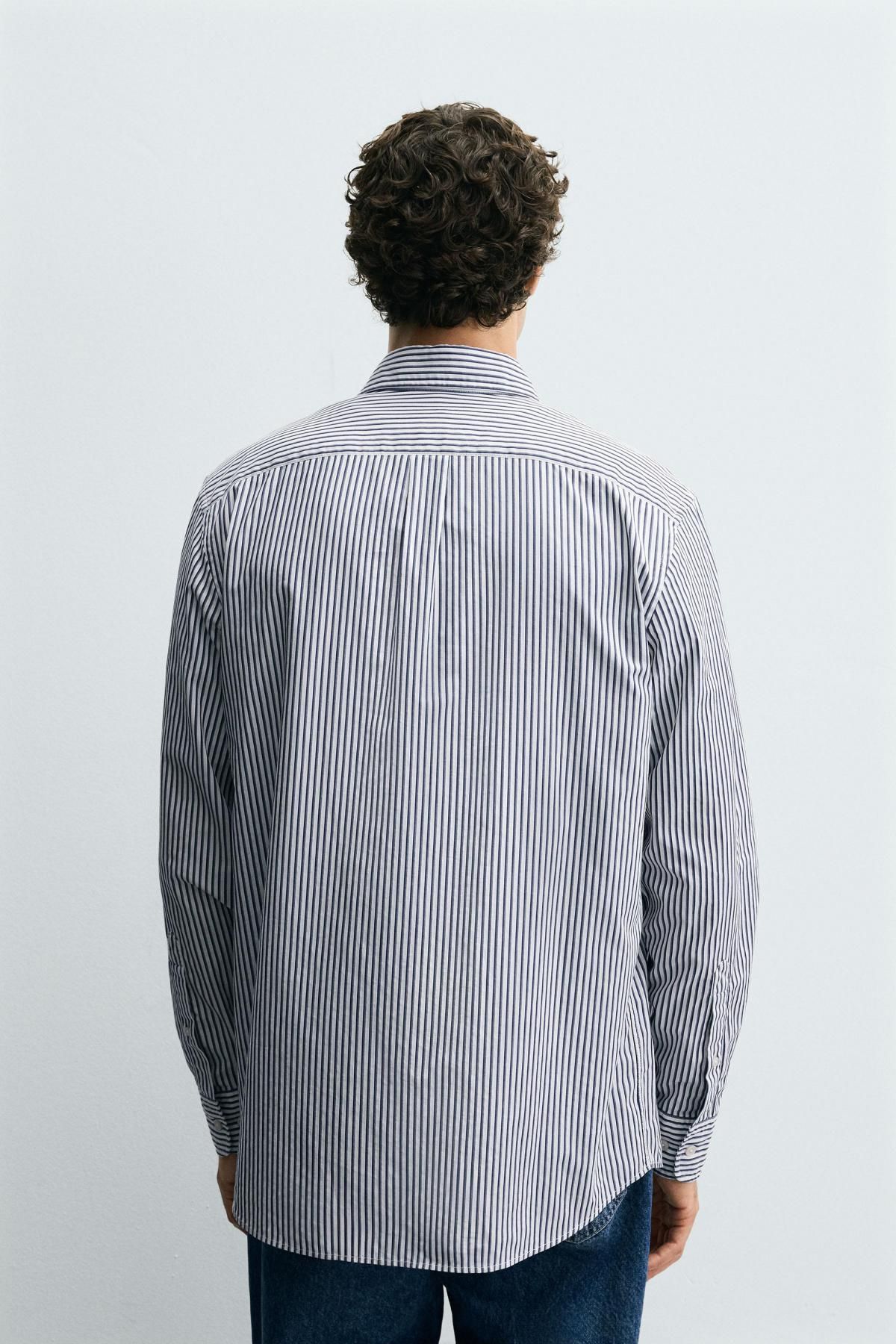 자라 스트라이프 레귤러핏 코튼 긴팔 셔츠 0975/524 DARK NAVY - 상세 이미지 4