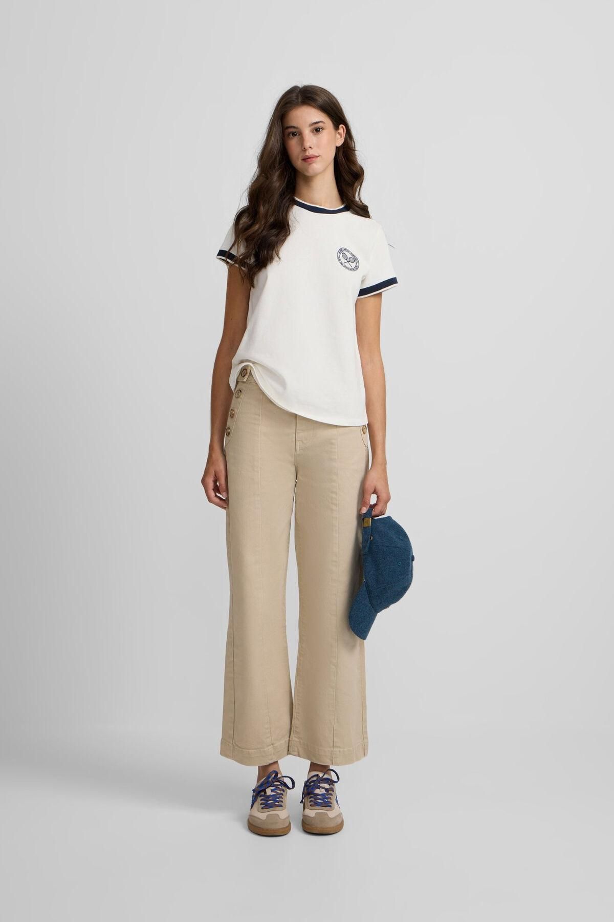 실본 마린 버튼 베이지 와이드 슬랙스 팬츠 3722206 BEIGE - 상세 이미지 2