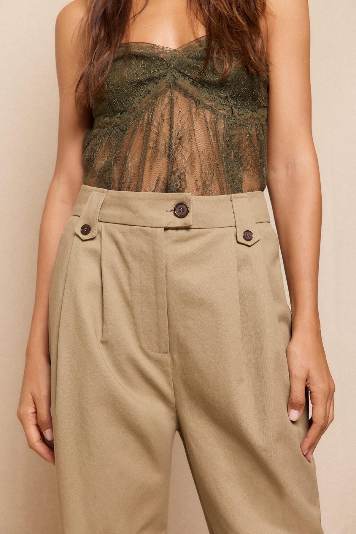 슬로우러브 테일러드 와이드핏 코튼 슬랙스 팬츠 3722130 BEIGE - 상세 이미지 5