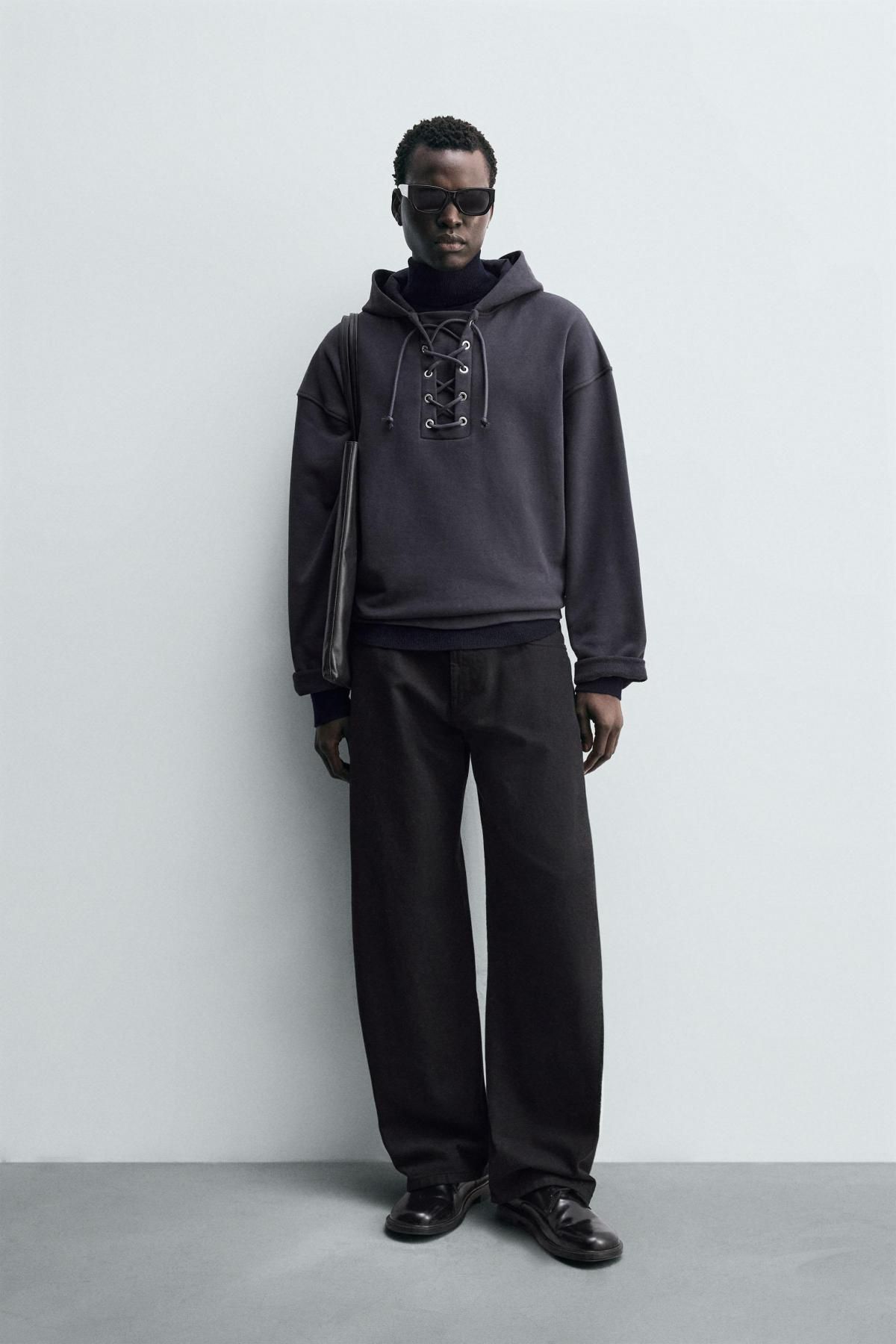 자라 크롭 텍스처 후드 스웨트셔츠 4087/363 DARK GREY - 상세 이미지 2