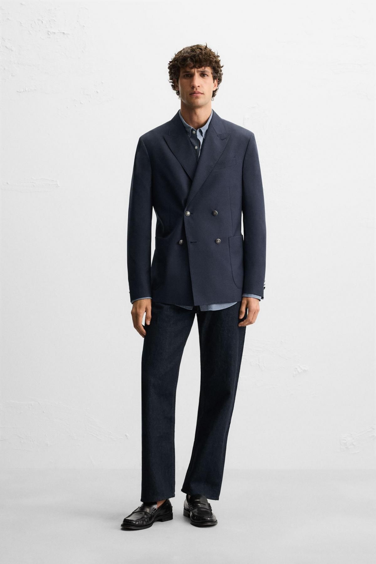 자라 울블렌드 더블브레스트 테일러드 재킷 1564/311 NAVY BLUE - 상세 이미지 2