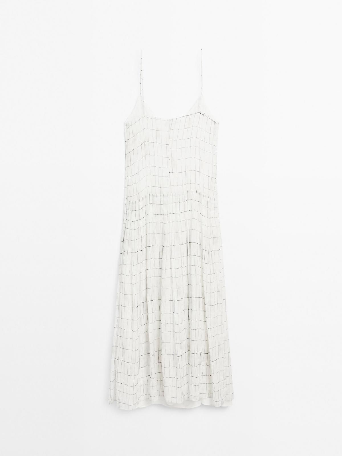 마시모두띠 플레어 체크 스트랩 브이넥 미디 원피스 6606/865 OFF WHITE - 상세 이미지 5
