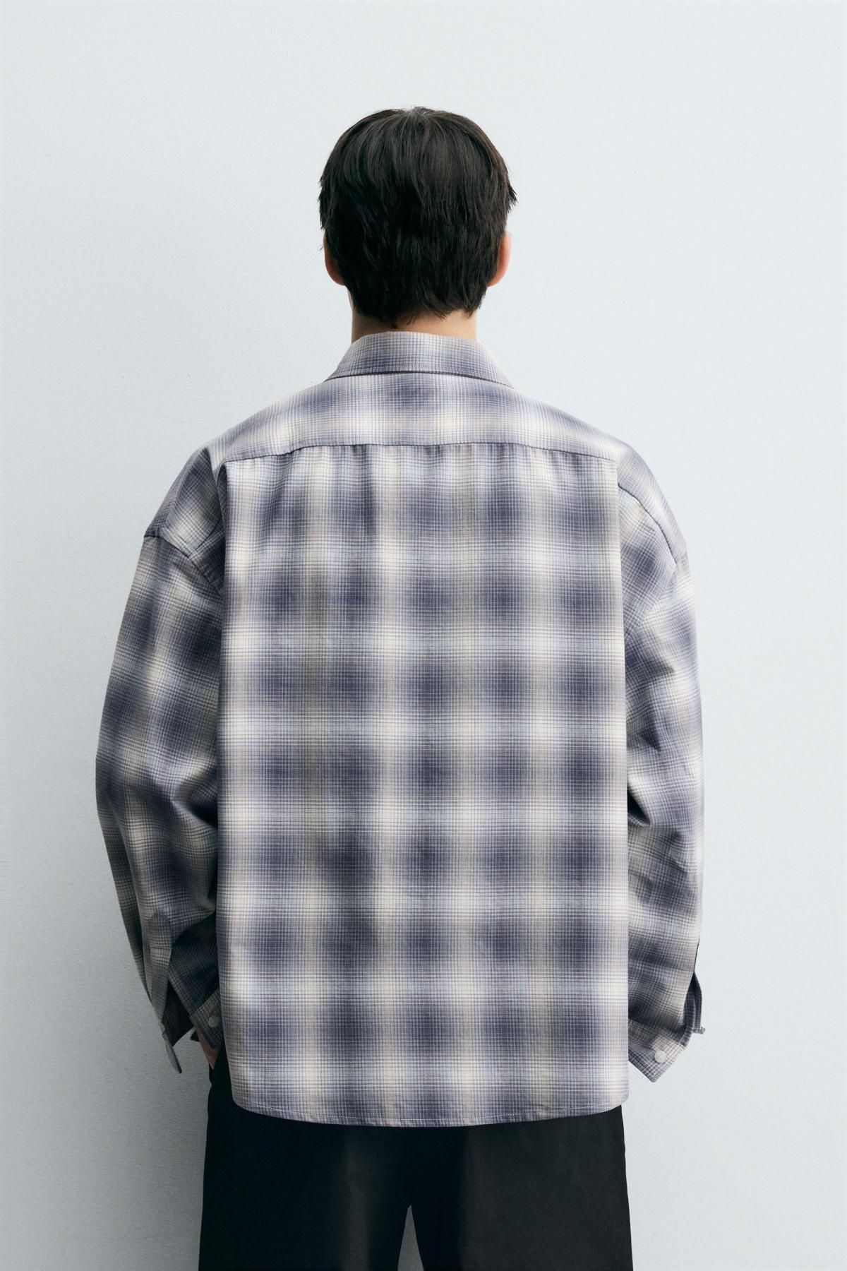 자라 오버사이즈핏 체크 옥스포드 셔츠 7446/311 GREY / BLUE - 상세 이미지 4