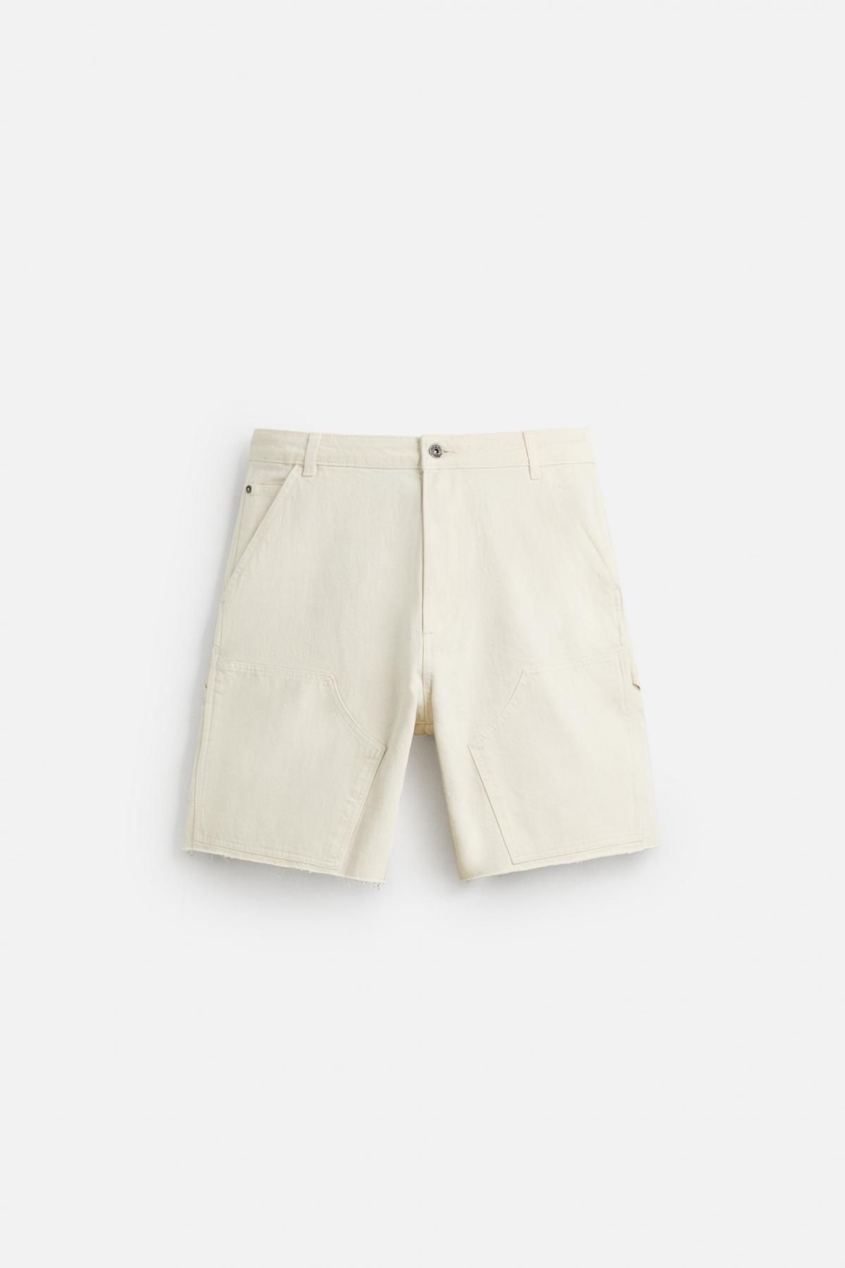 자라 코튼 와이드 카펜터 포켓 버뮤다 반바지 0108/300 OYSTER-WHITE - 메인 이미지