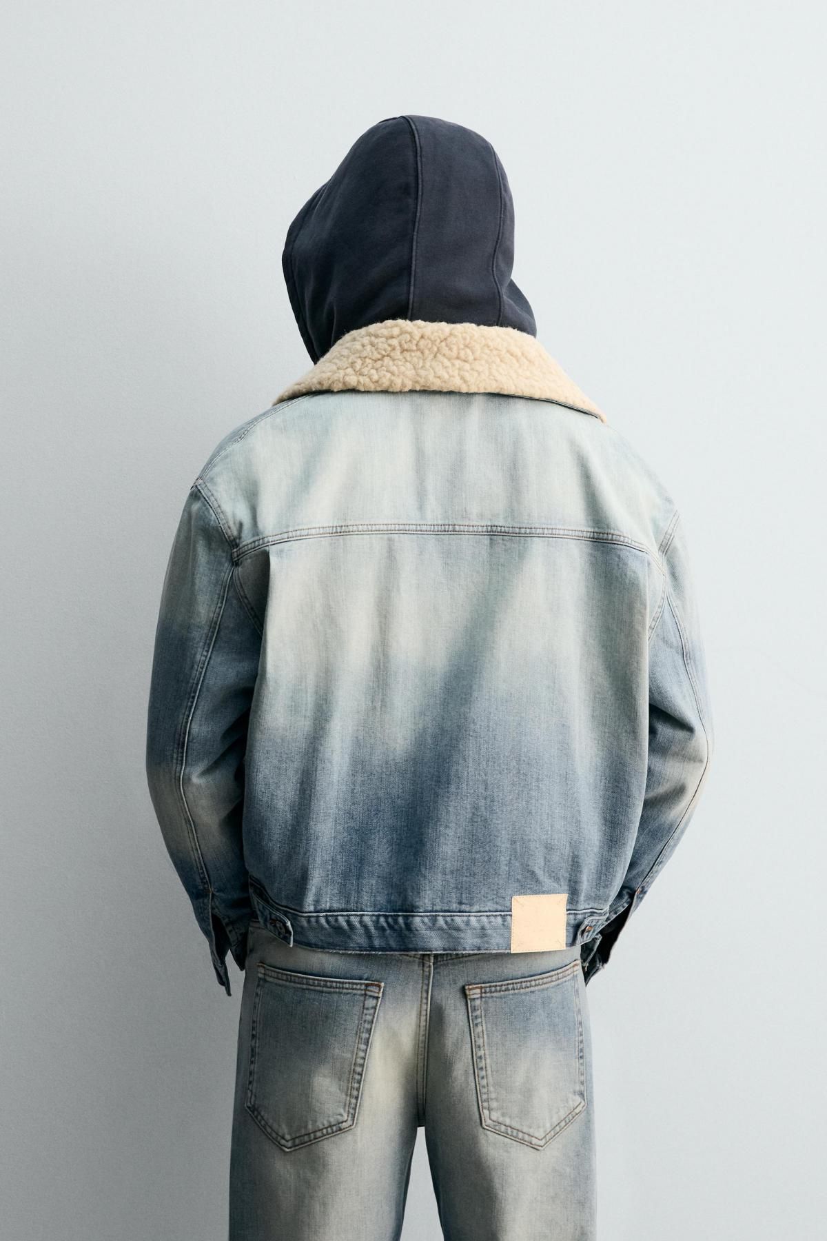 자라 퍼 카라 플리츠 크롭 데님 재킷 3991/355 MID-BLUE - 상세 이미지 4