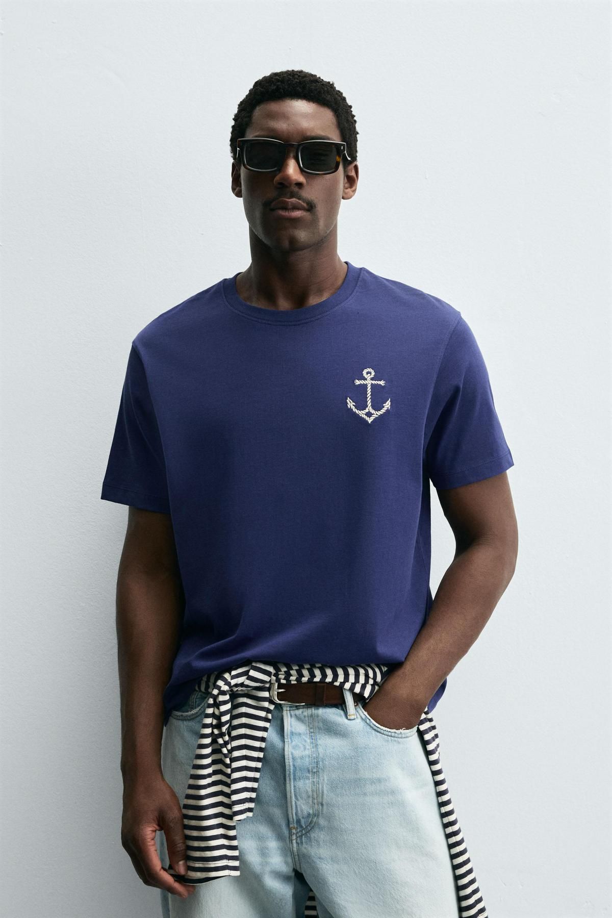 자라 네이비 앵커 자수 반팔 티셔츠 0962/343 NAVY BLUE - 상세 이미지 3