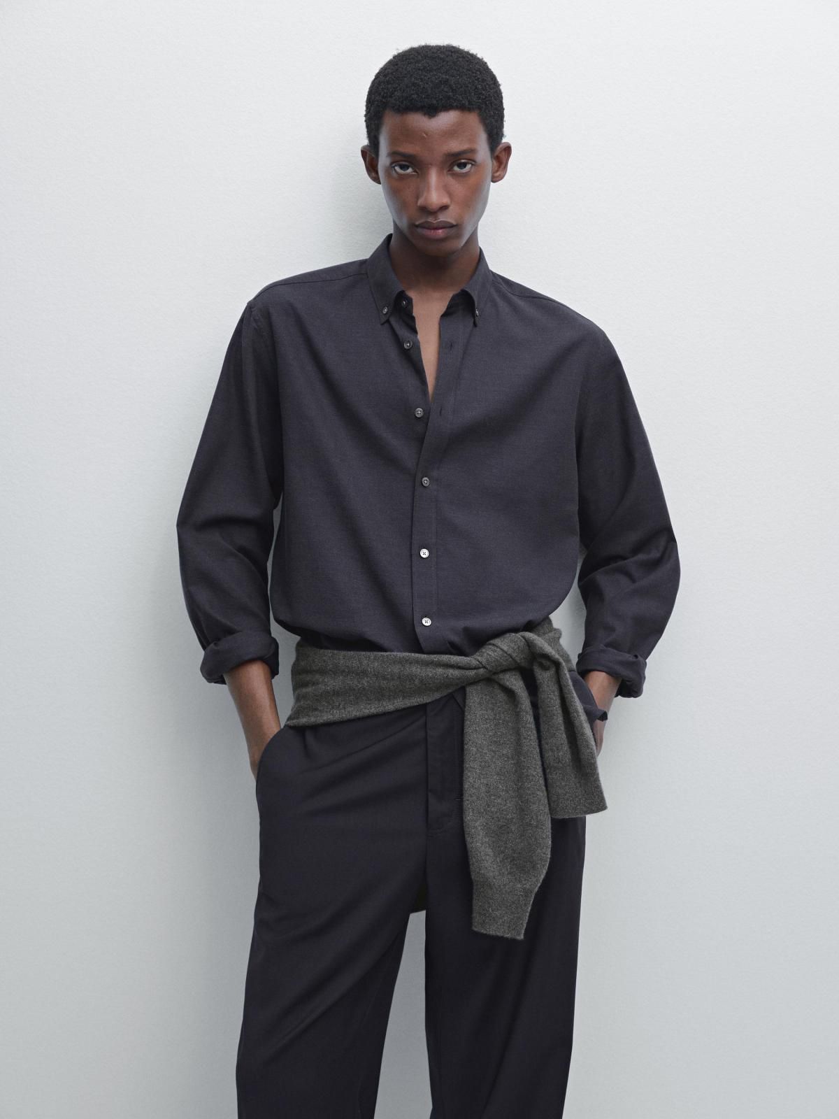 마시모두띠 멜란지 레귤러핏 옥스포드 긴팔 셔츠 1765/263 NAVY BLUE - 상세 이미지 3
