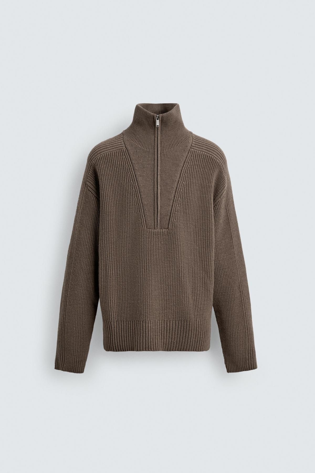 자라 테크니컬 지퍼 하이넥 니트 탑 5755/328 BROWN / TAUPE - 메인 이미지