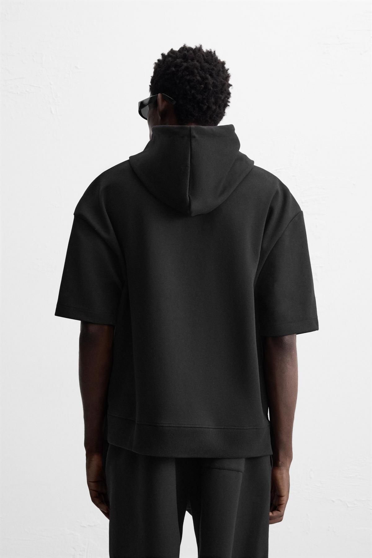 자라 테크니컬 컴팩트 코튼 반팔 후드티 0761/304 BLACK - 상세 이미지 4