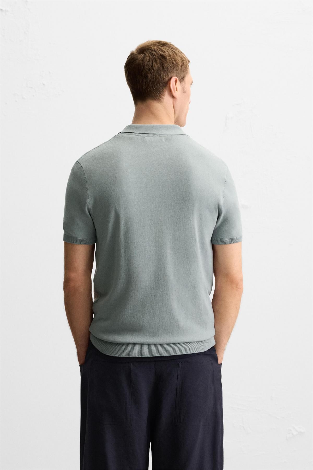 자라 미니멀 비스코스 블렌드 니트 반팔 폴로셔츠 0304/407 GREY / BLUE - 상세 이미지 4