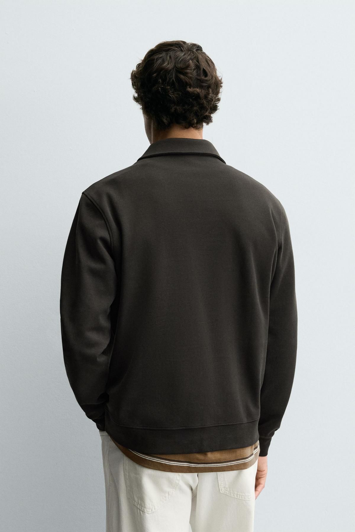 자라 테크니컬 스트레치 인터록 집업 긴팔 폴로셔츠 4092/380 BROWN / TAUPE - 상세 이미지 4