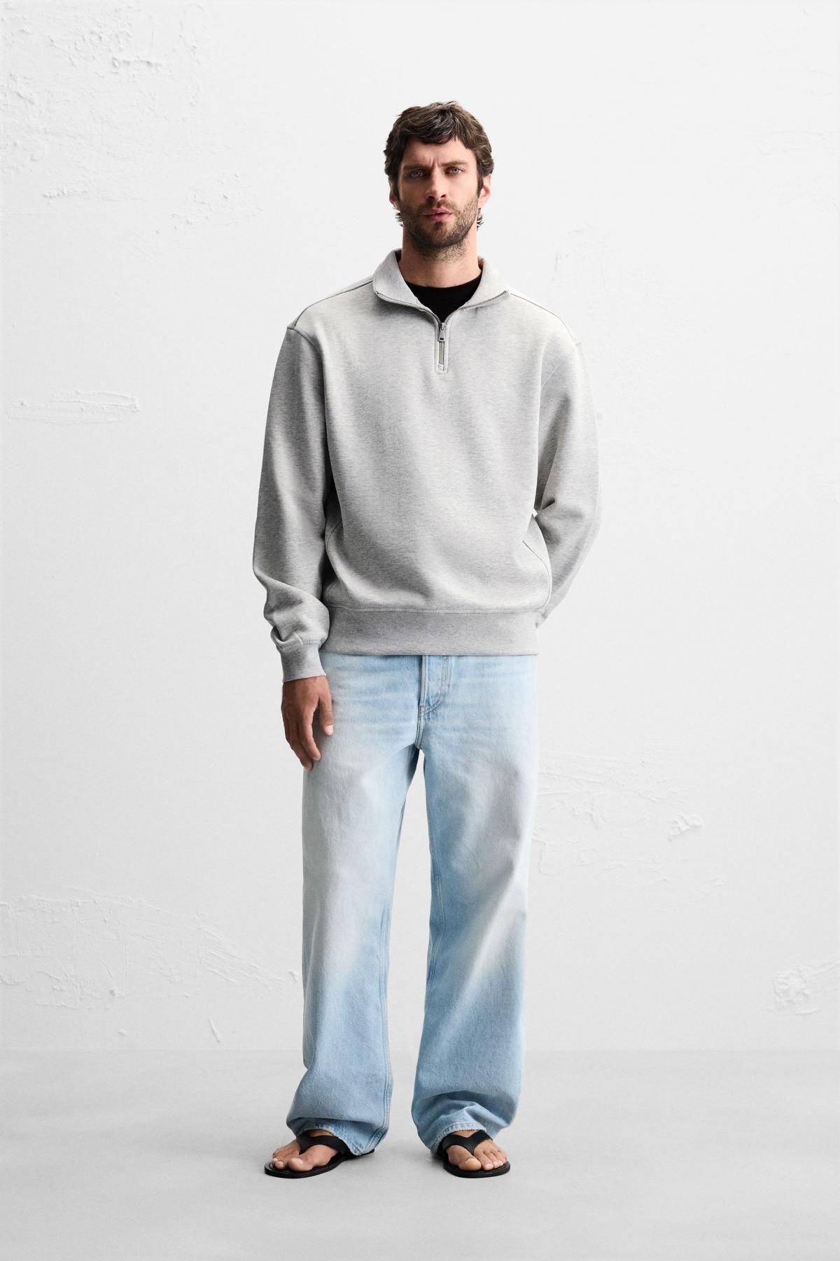 자라 미니멀 베이직 지퍼넥 스웨트셔츠 0761/311 GREY MARL - 상세 이미지 2