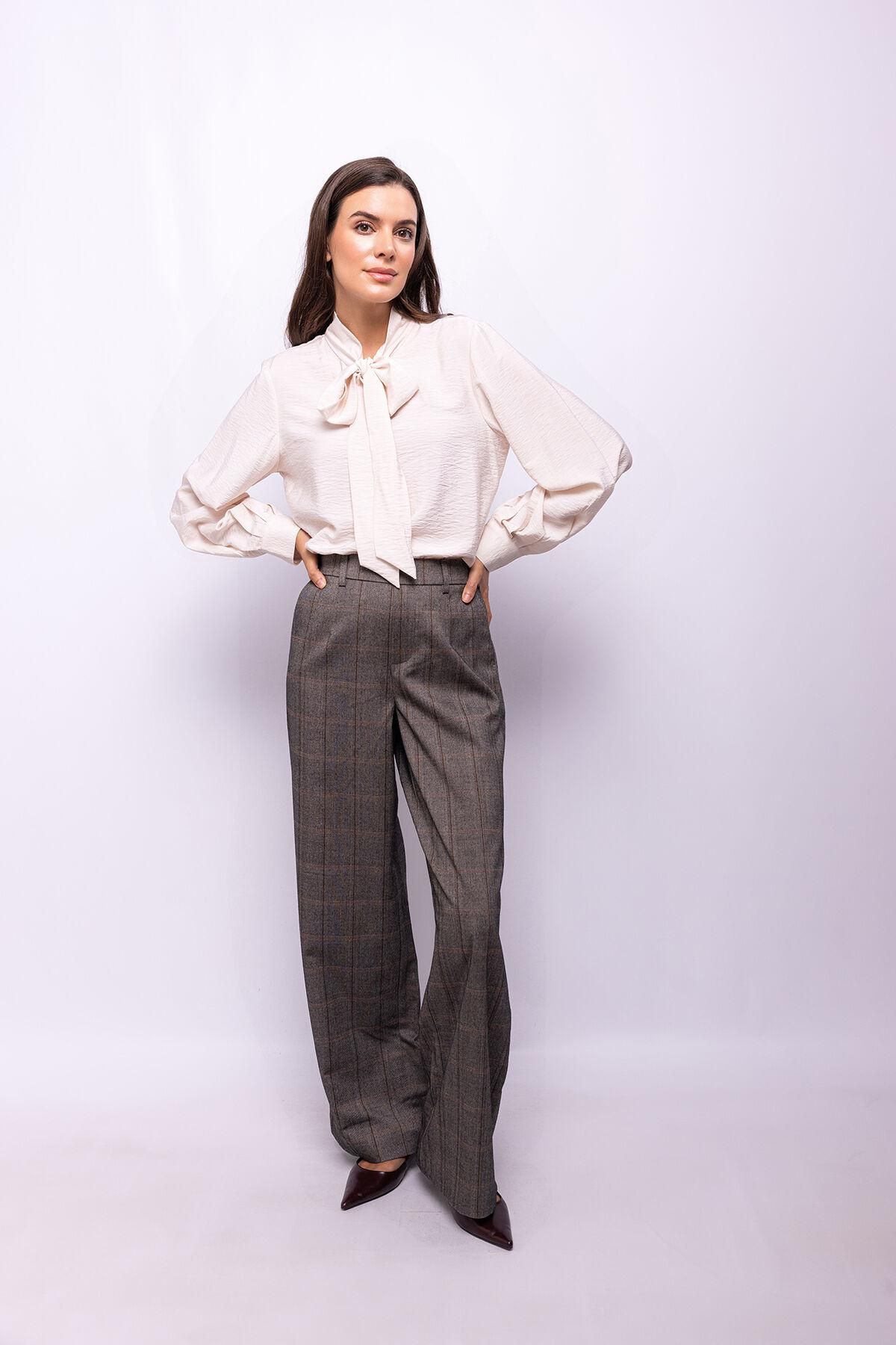 오브젝트 오피스 체크 와이드 팬츠 6398253 VERDE - 상세 이미지 2