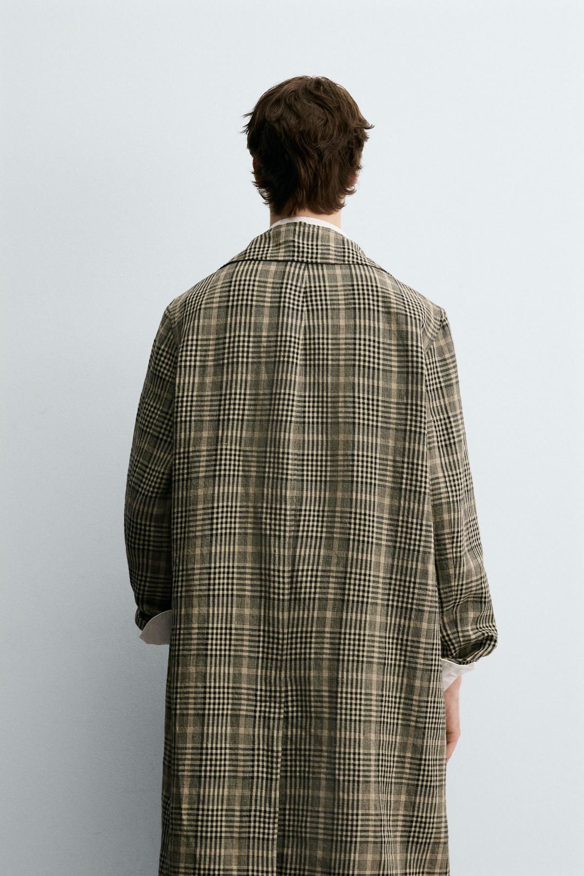 자라 체크 울 린넨 싱글 코트 0706/109 BROWN - 상세 이미지 4