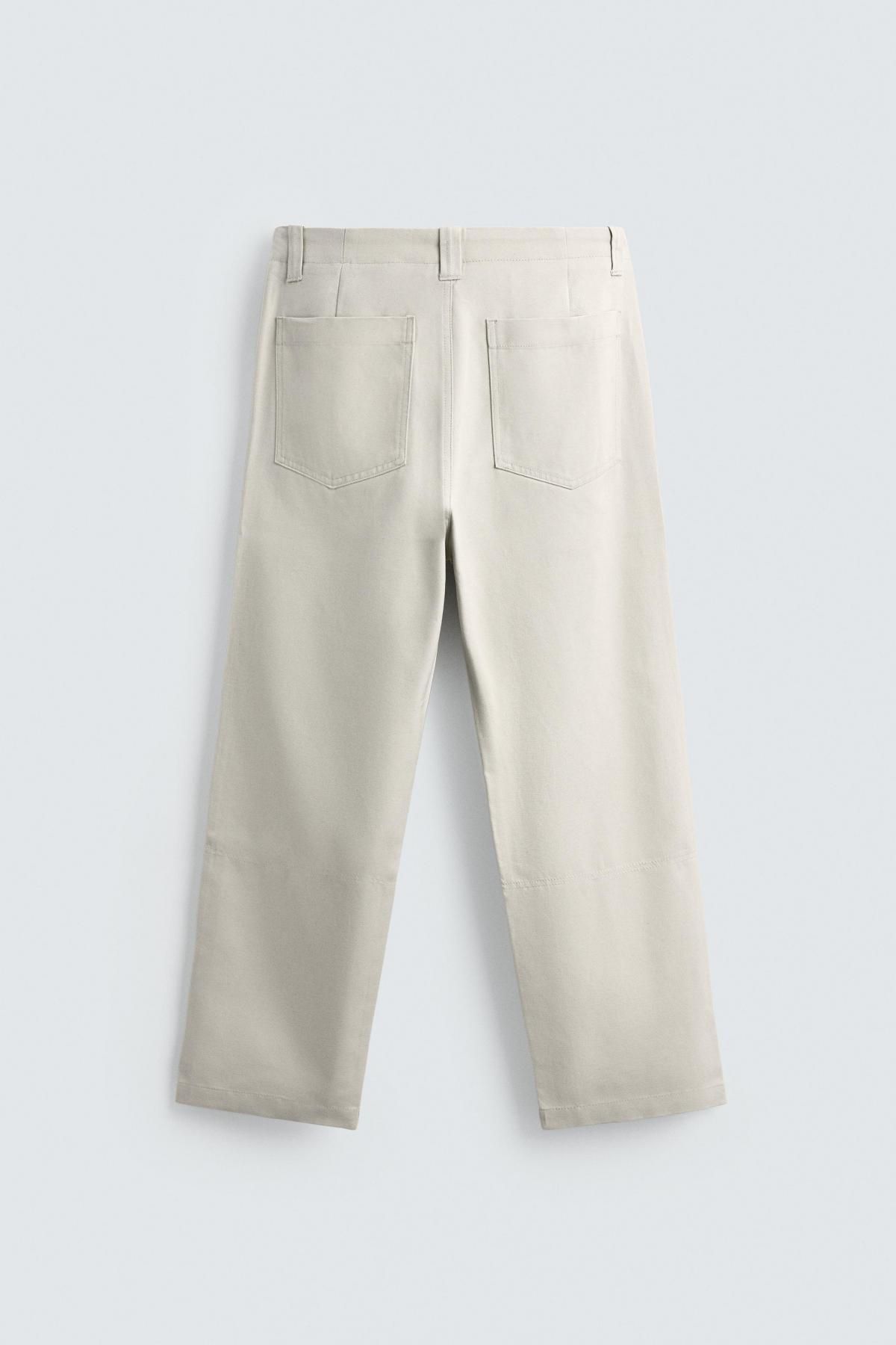 자라 코튼 블렌드 텍스처 캔버스 스트레이트 팬츠 1437/465 BEIGE 이미지 7