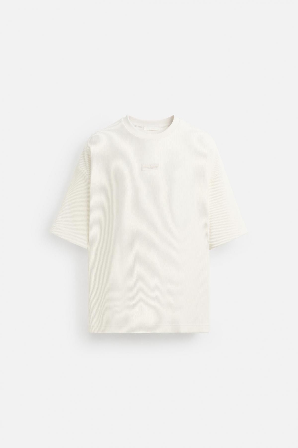 자라 버티컬 텍스처 릴랙스핏 반팔 티셔츠 0761/399 OYSTER-WHITE - 메인 이미지