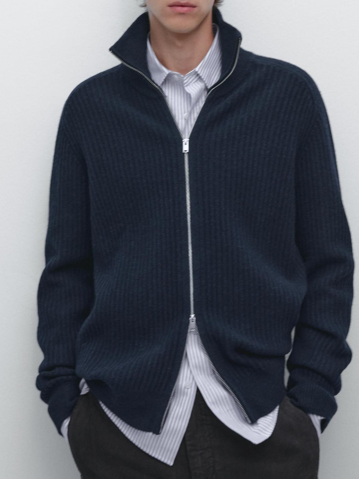 마시모두띠 울블렌드 네이비 집업 니트 가디건 1073/231 NAVY BLUE - 상세 이미지 3
