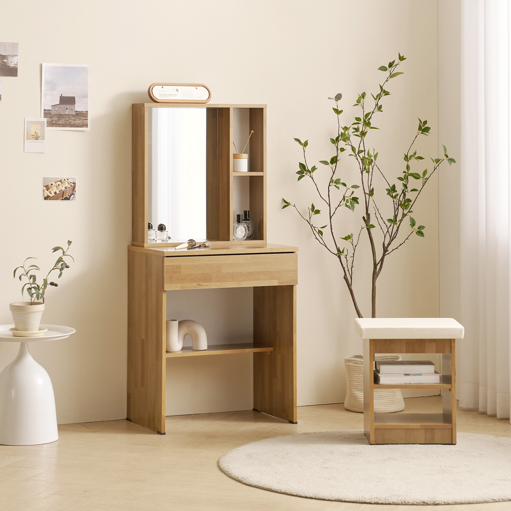 소임 수납화장대 틈새 미니 서랍 거울세트 멀바우화이트, 600x395mm